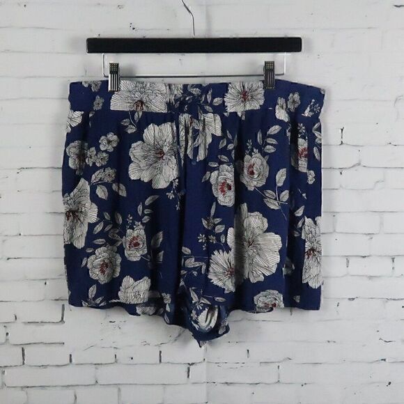 C WONDER BLUE FLORAL HIGH RISE RAYON SHORTS WITH POCKETS SIZE XL - Picture 1 of 8